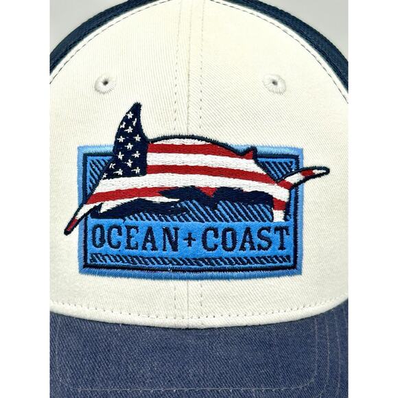 Ocean & Coast Hat Red White & Blue Dolphin Mesh Adjustable Snap Back OSFM - Picture 3 of 11